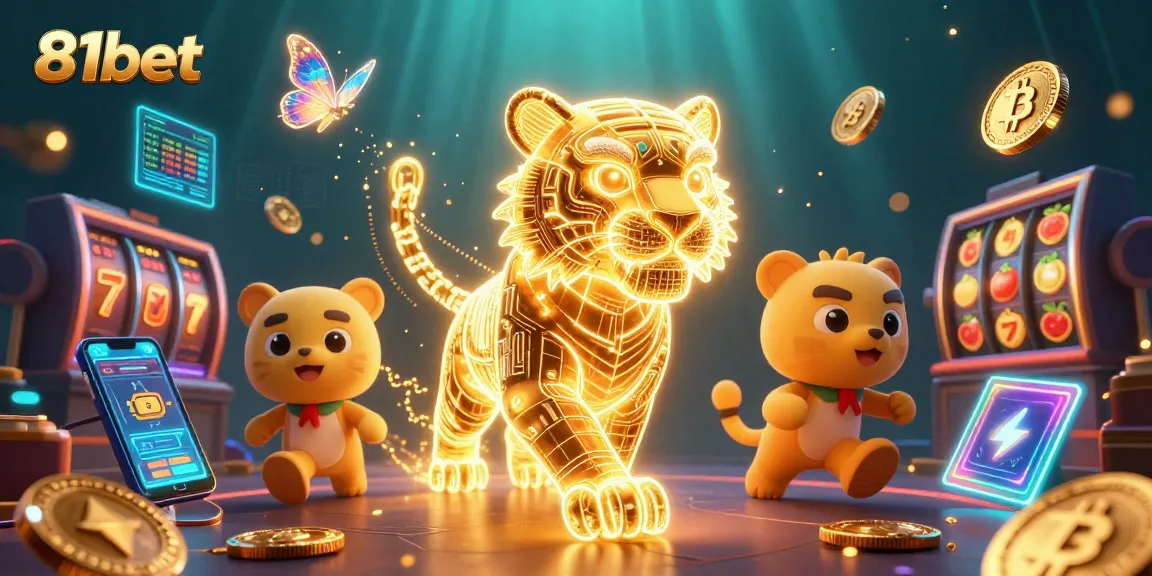 Engage with 81bet's vibrant digital casino scene showcasing a golden tiger and slot reels.