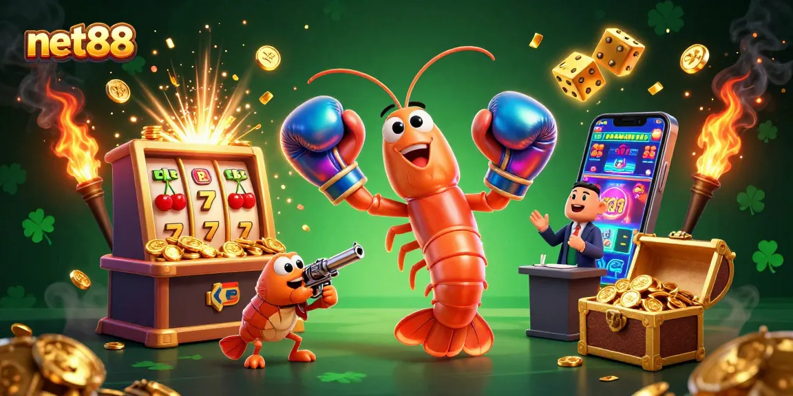 Experience a jackpot explosion at net88 with vivid 3D characters and casino elements sparkling in the air.