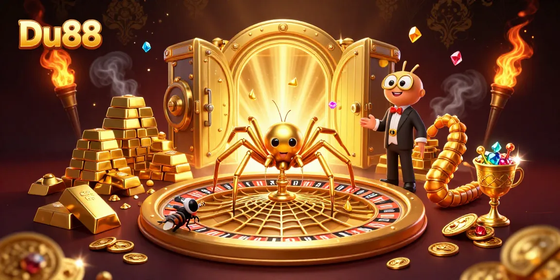 Engage in thrilling gameplay with Du88 as the golden spider spins a roulette wheel web, enhancing luck.