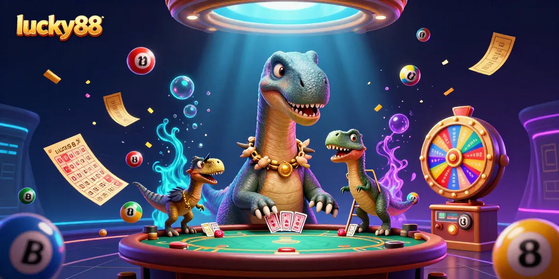 Experience thrilling gameplay with lucky88 as a towering brontosaurus oversees the action in an engaging casino scene.