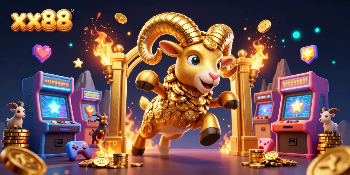 Experience thrilling gameplay at xx88 with a massive golden ram charging through a vibrant casino scene.