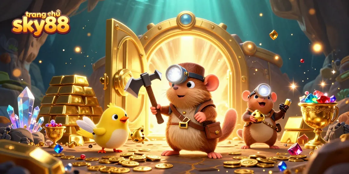 Experience the excitement of 'trang chủ sky88' with a treasure hunter mole amid sparkling casino riches.