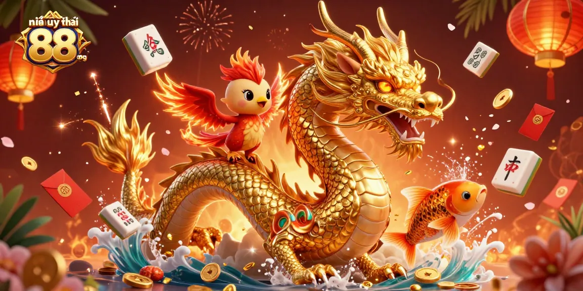 Engage with the vibrant world of nhà cái uy tín 88 org illustrated through dynamic casino elements and mythical characters.