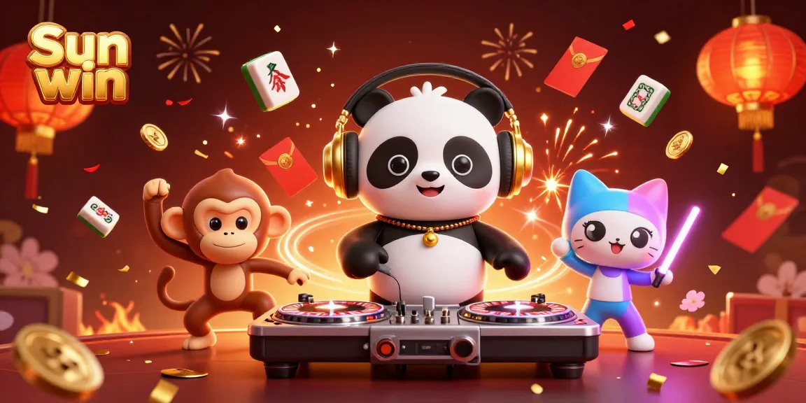 Experience the excitement of Sun win with a lively 3D illustration featuring vibrant casino-themed elements.