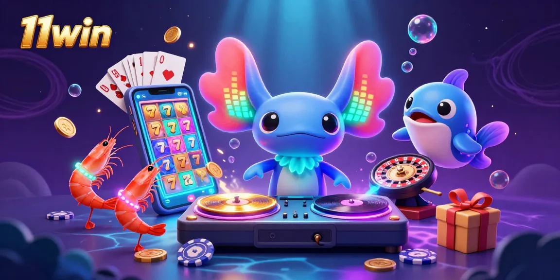 Experience gaming excitement with 11win's vibrant 3D casino illustration showcasing thrilling elements.