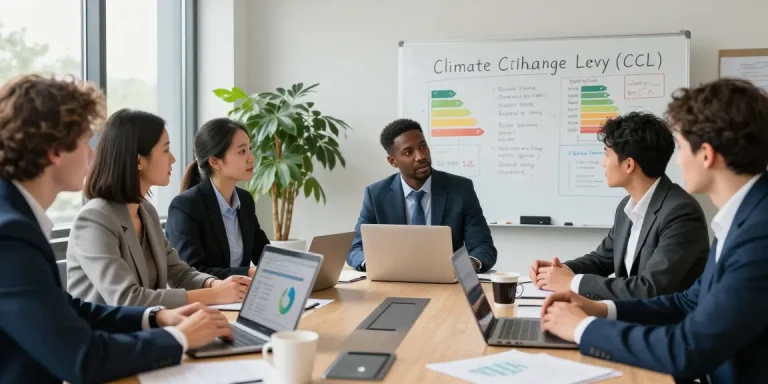Business professionals discussing ccl rates 2026 strategies in a modern office setting, showcasing teamwork and sustainability.