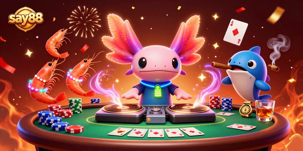 Engage with say88's vibrant atmosphere, featuring a unique 3D cartoon illustration of a lively casino scene.