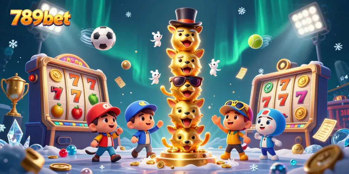Engage with dynamic 789bet gaming action featuring a golden totem and vibrant slots in a lively casino scene.