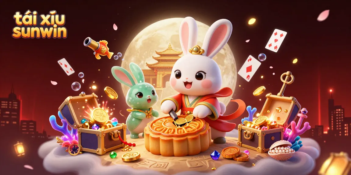 Experience thrilling gameplay with tài xỉu sunwin, where moon rabbits reveal poker chips amidst vibrant casino themes.