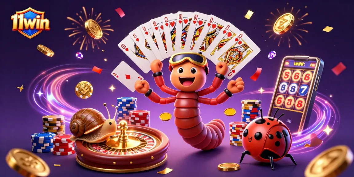 Experience the thrill with 11win’s vibrant casino scene featuring animated characters and games.