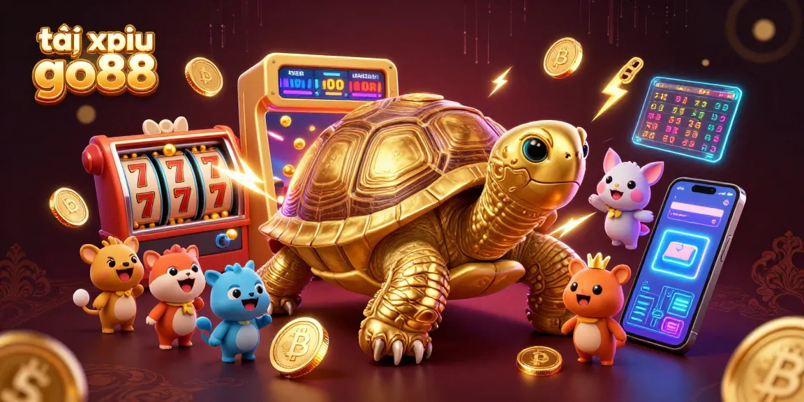 Play tài xỉu go88 and enjoy a vibrant 3D scene with a pinball tortoise and exciting gaming elements.