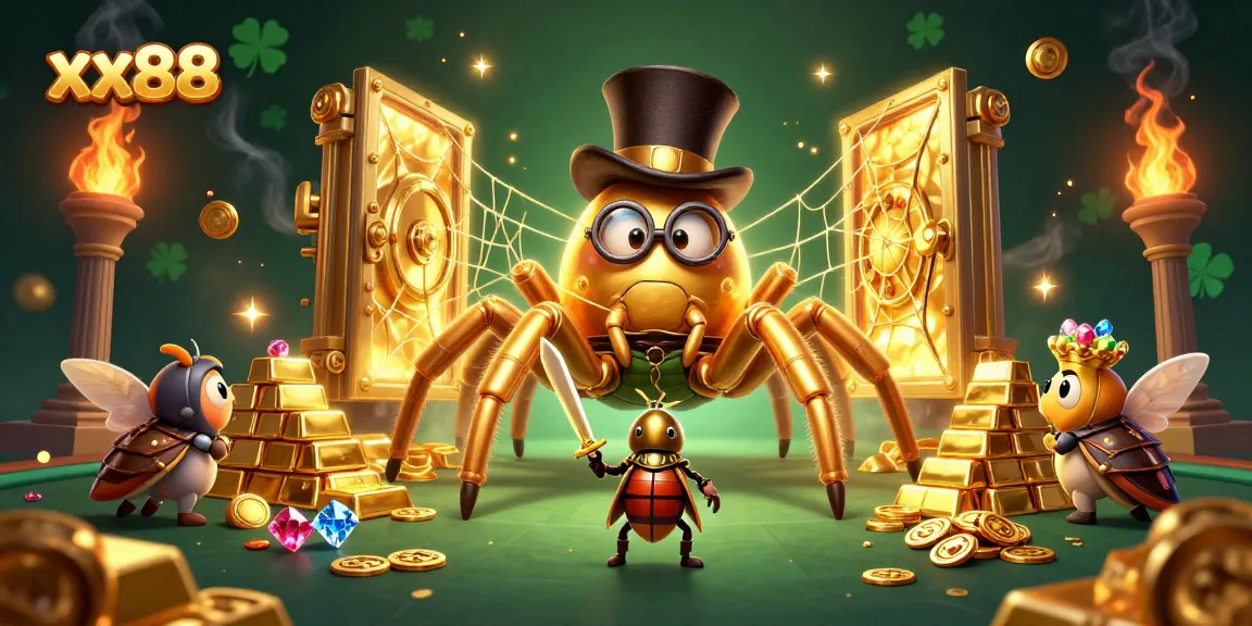 Win big at xx88 with golden treasures and vibrant casino characters in this captivating illustration.