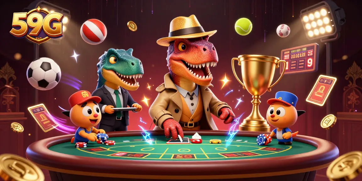 Experience thrilling gaming at 59G with a velociraptor card counter and exciting sports elements.