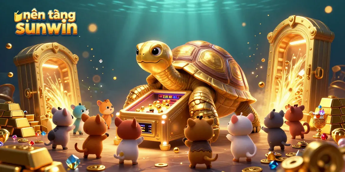 Experience the fun at nền tảng sunwin with a massive golden tortoise showcasing thrilling games and treasures.