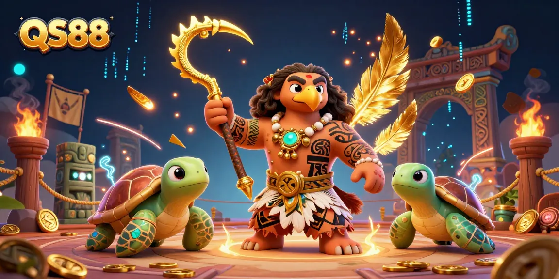 Experience the excitement at QS88 casino with a vibrant 3D illustration of gaming action and winning elements.
