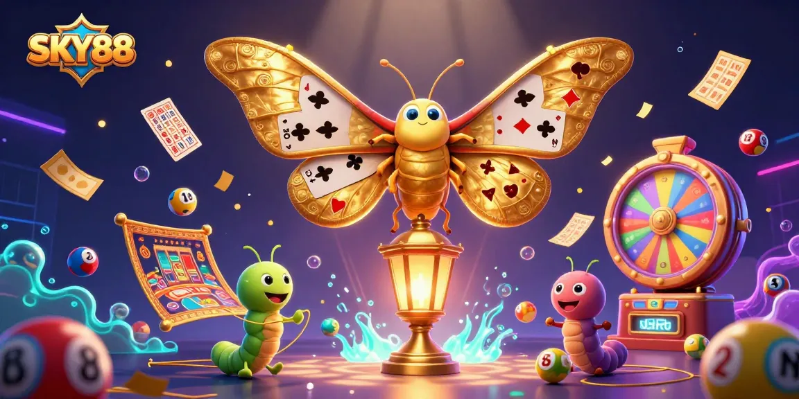 Win big with SKY88 at this vibrant lottery scene featuring colorful balls and prizes.
