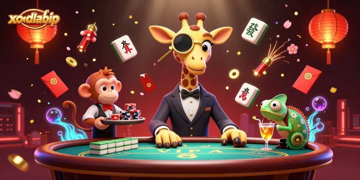 xocdiabip showcases a vibrant casino scene featuring a high-roller giraffe and dynamic game elements.