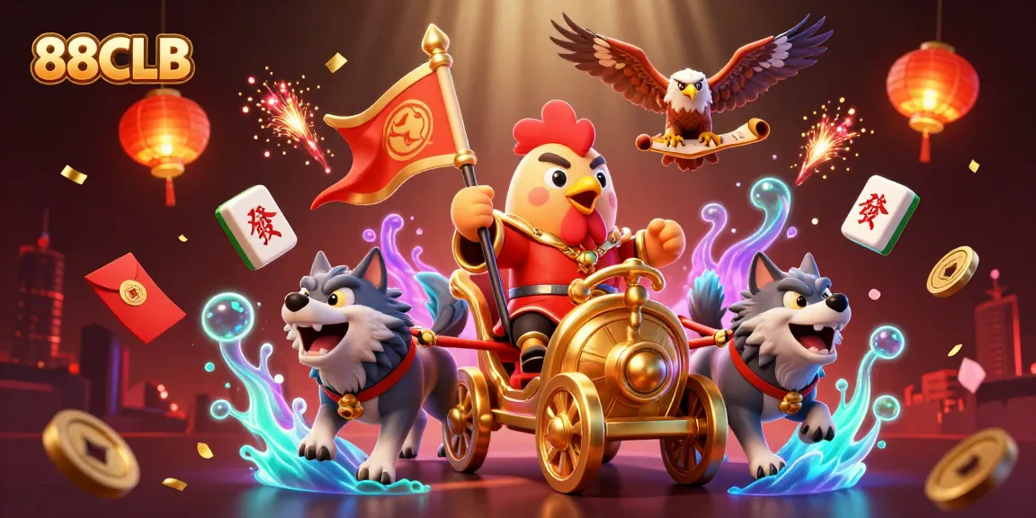 Experience thrilling adventures with 88CLB’s rooster warlord in an immersive casino scene.