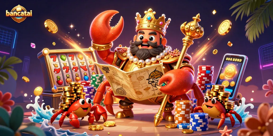Engage with bancatai's vibrant slots scene featuring a golden crab emperor and treasure-filled gameplay elements.