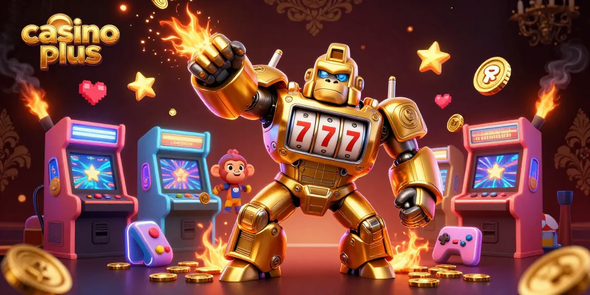 Experience the excitement of casino plus with this dynamic 3D illustration featuring a golden gorilla mech.