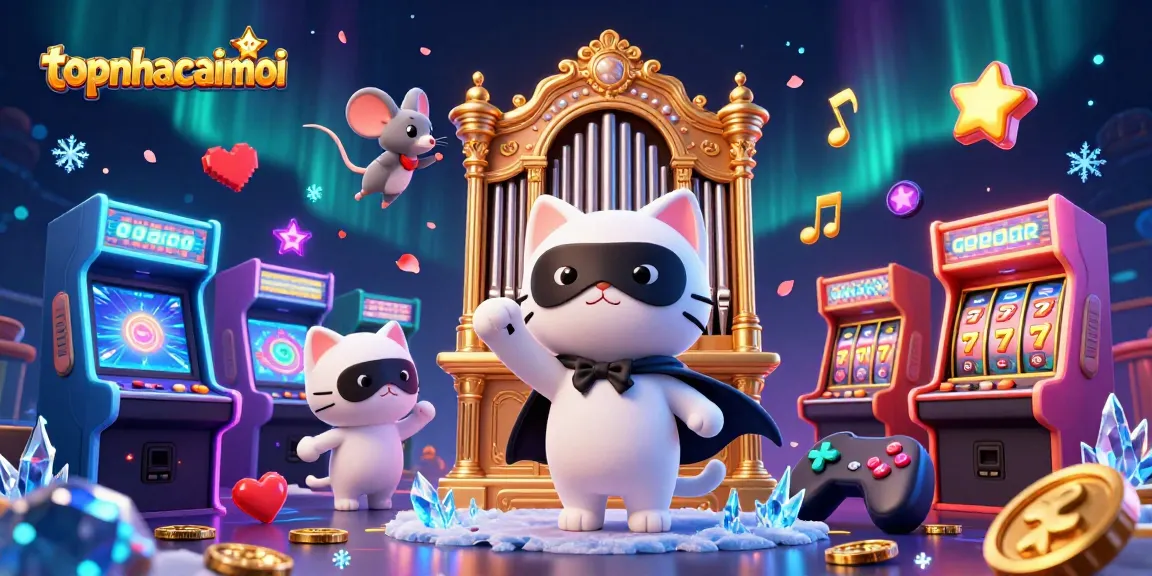 topnhacaimoi enhances gameplay with a lively 3D casino illustration featuring the playful cat organist.