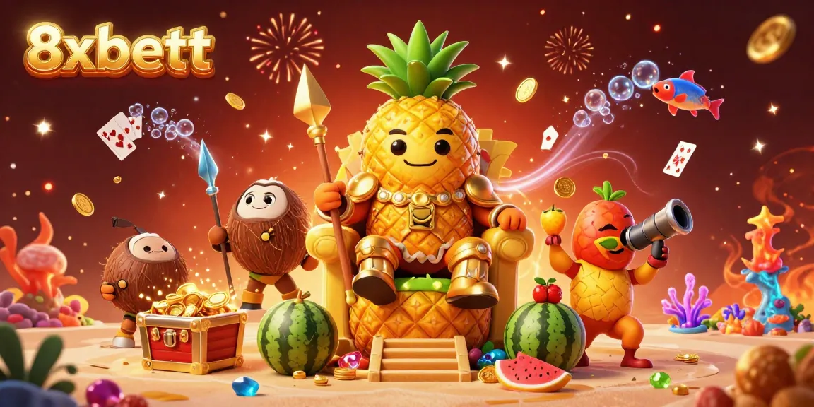 Engage in thrilling gameplay at 8xbett with vibrant casino elements and festive characters in an explosive treasure-filled scene.