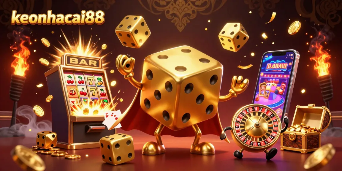 Engage with the vibrant keonhacai88 casino scene as golden dice and jackpots soar amidst festive elements.