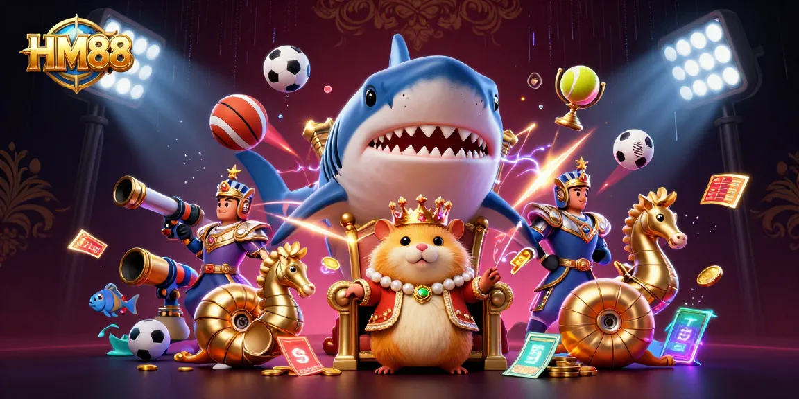 Experience the excitement of HM88 with unique characters and a vibrant gambling atmosphere in this illustration.