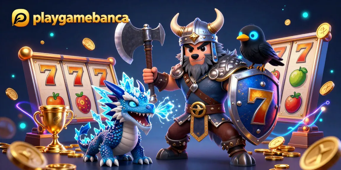 Experience winning with playgamebanca in this thrilling 3D casino illustration featuring dynamic slot game elements.