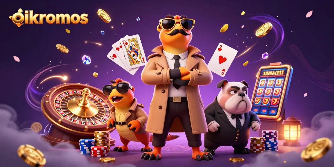Engage with top games at oikonomos, featuring vibrant raptors in a trench coat entering a VIP casino.