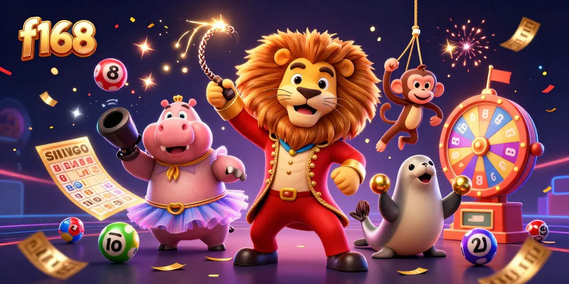 Experience thrilling gameplay with f168 as the ringmaster lion entertains alongside casino elements.