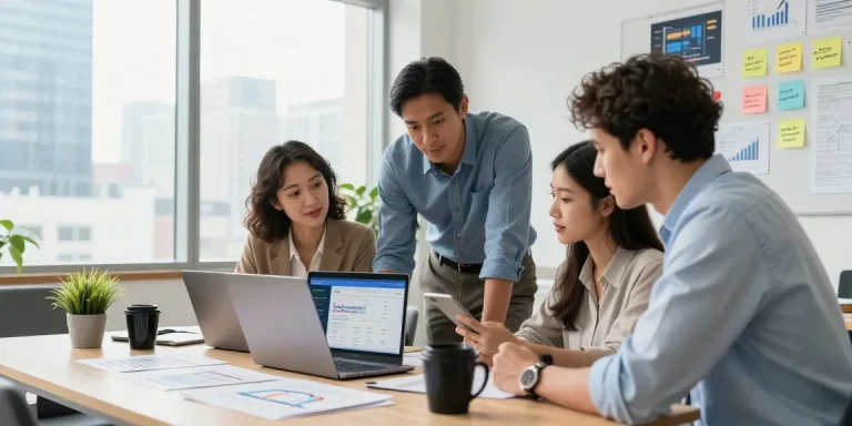 Team collaborating on the best payment gateway for business startup in a modern office